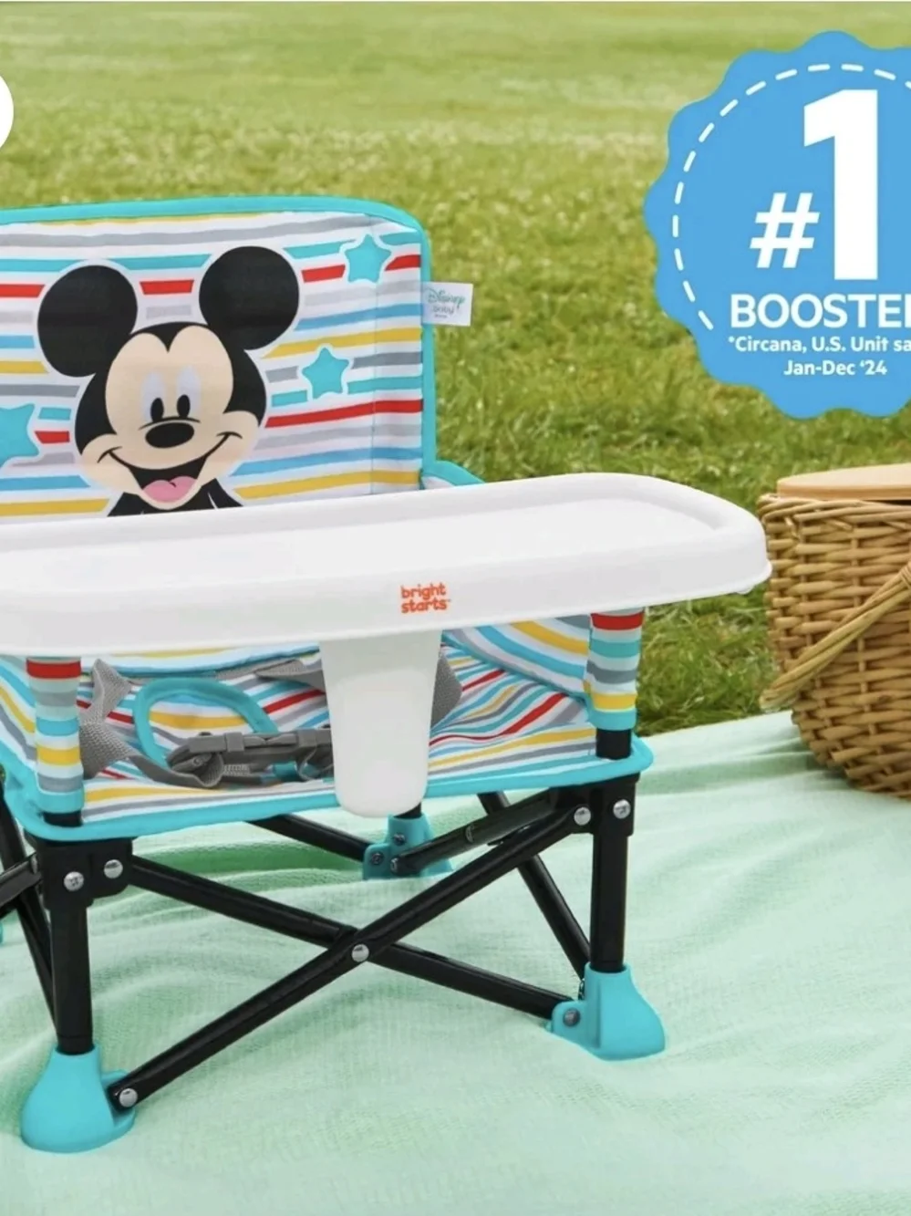 Disney Mickey Mouse Foldable Kids Booster Seat in Aqua Stripe